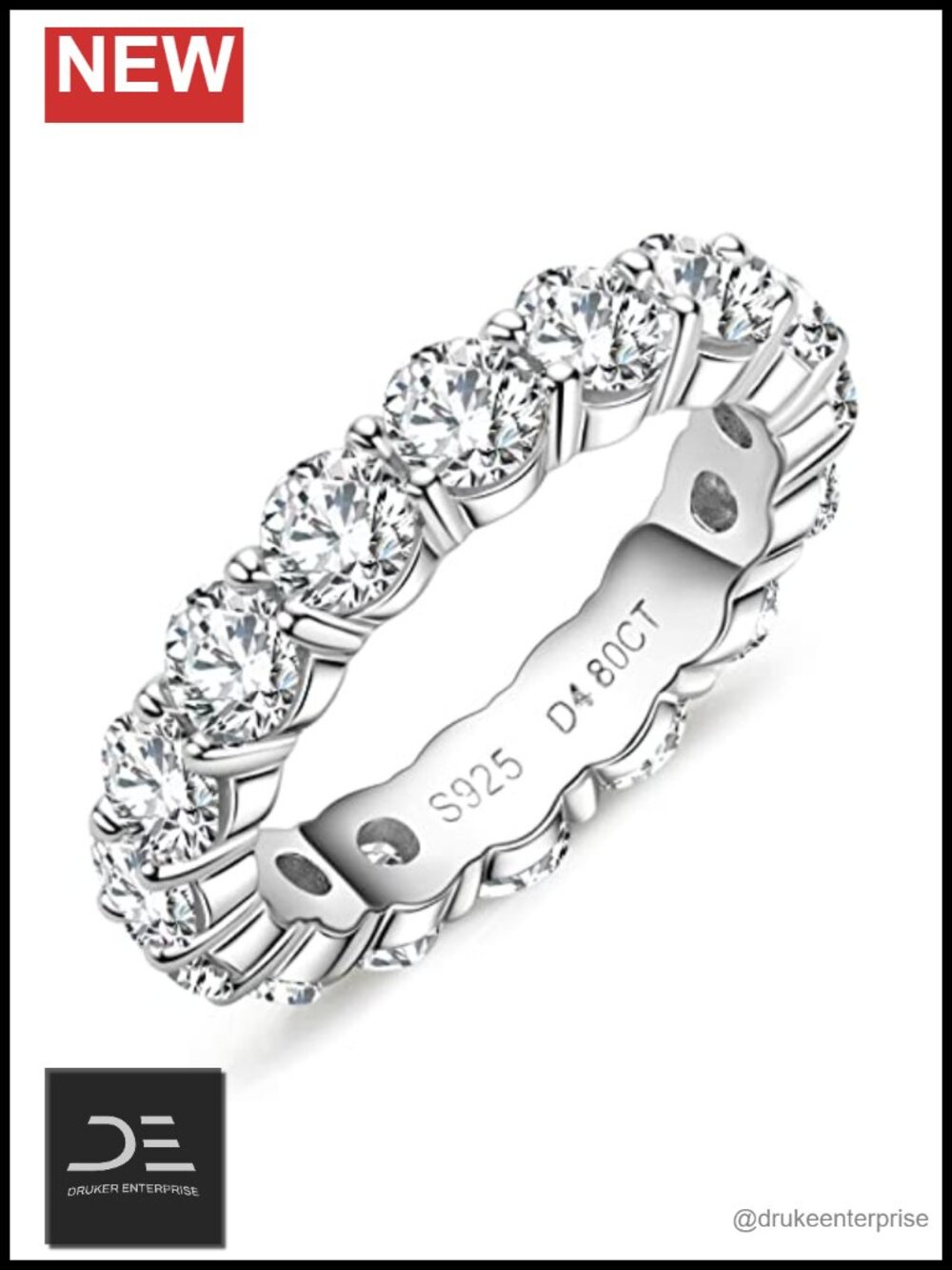 Moissanite Eternity Ring 5cttw Round Cut Sterling Silver Wedding Band